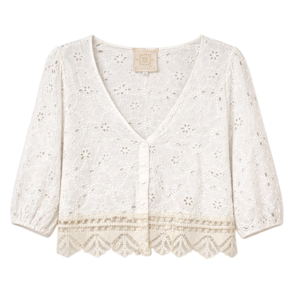 Johnny Was Eyelet Lace Blouse Top Women XS Cottagecore Coquette Romantic